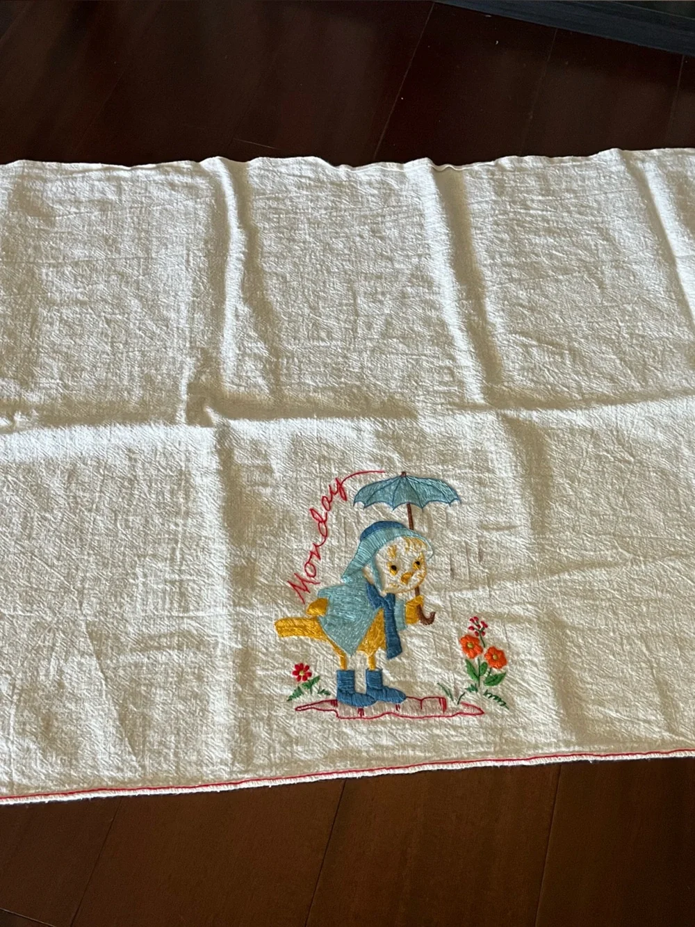 Bird Days of the Week Flour Sack Towels Embroidered Vintage